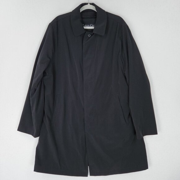 Calvin Klein Coat Mens 46 Regular Black Zip Out Liner Long Trench Overcoat - Picture 1 of 13